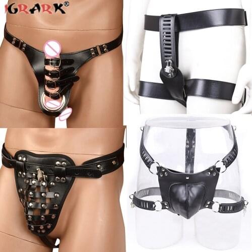 PU Leather Penis Bondage Pants Male Chastity Cage Belt Device BDSM Harness Sex Toys for Men Underwear Lock Adult Erotic Products