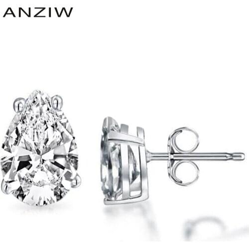 ANZIW D color 0.7ct Moissanite Stud Earrings 925 Sterling Silver 5x7mm Pear cut Simple Moissanite Earring for Women Jewelry Gift