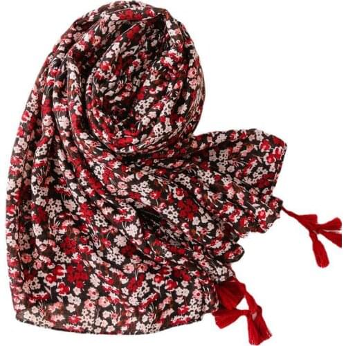 2021 Fashion Ombre Small Flower Print Tassel Scarf Shawls Women Trendy Cotton Floral Pattern Hijab Wrap Free Shipping