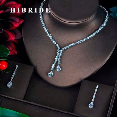 HIBRIDE New Design Bridal Jewelry Sets Women Water Drop Design Necklace Earrings Bijoux Set Party Wedding Gift Wholesale N-596