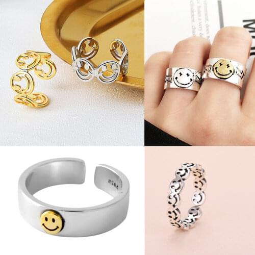 Womens New Fashion Smiley Open Ring New Fashion Retro Adjustable Ring Hip Hop Punk Style Heart Shaped Night Club Jewelry Gift