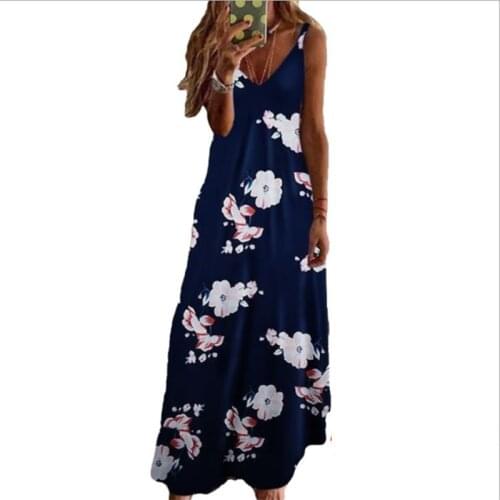 Summer Beach Sleeveless Maxi Long Dress Women Print Flowers Strap Ladies Halter Boho Dress Holiday Vestidos