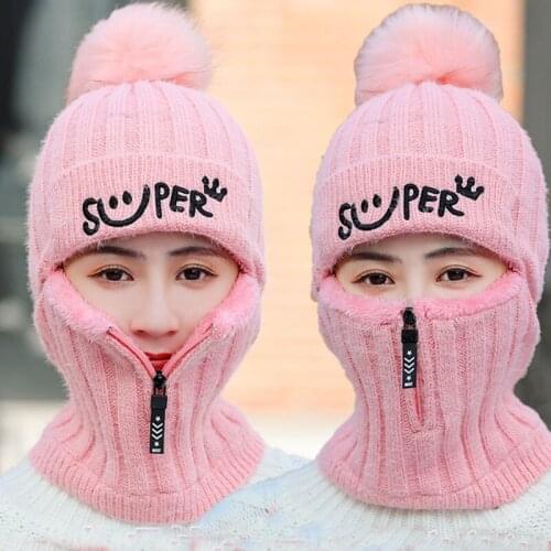 Winter knitted Beanies Hats Women Thick Warm Beanie Skullies Hat Female knit Letter Bonnet Beanie Caps Outdoor Riding Sets