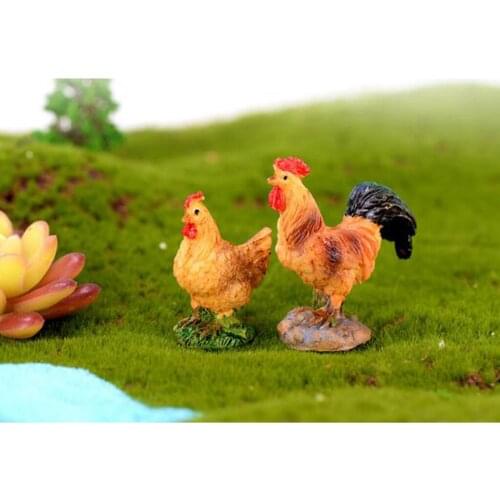 1 Pair of Cute Animal Figurines Figurines Hen / Rooster Miniature Garden Micro