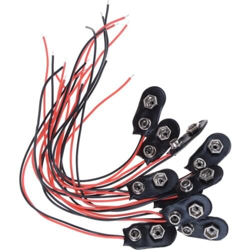 10pcs 9V Battery Clips 15cm Black Red Cable Connection Connector Buckle Brand New