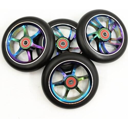 2PCS 100/110/120mm Scooter Wheel With Colorful Aluminium Alloy Steel Hub High Elasticity PU 608 ABEC-9 Bearing 88A Skates Wheel