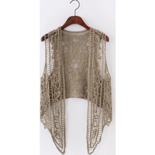 Asymmetric Open Stitch Cardigan Summer Beach Boho Hippie People Style Crochet Knit Embroidery Blouse sleeveless Vest 2021