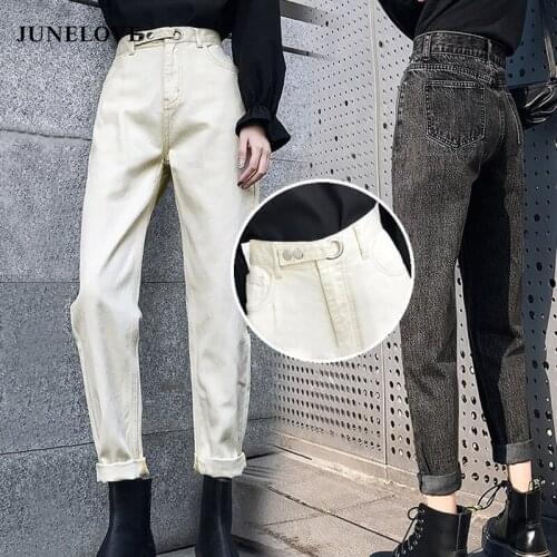 JuneLove 2020 Women Street Jeans Casual Loose Spring Autumn High Waist denim Pants Vintage Radish Pants Female Trousers Bottoms