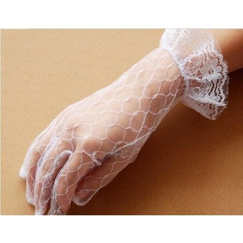 Finger white black lace beatuiful short gloves