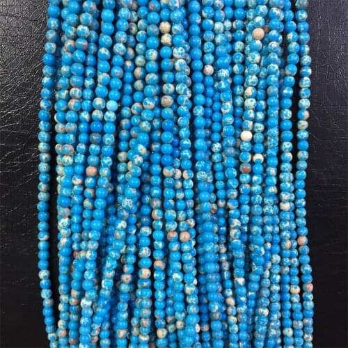 Factory Price Natural Blue Sea Turquoise Imperial Jasper Round Loose Beads 15" Strand 4/6MM For Jewelry Making DIY