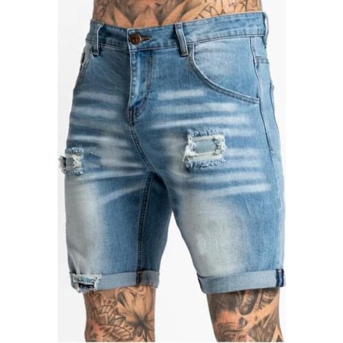 New Men Stretch Short Jeans Fashion Casual Slim Fit High Quality Elastic Denim Shorts Male Hole Out Short Jeans