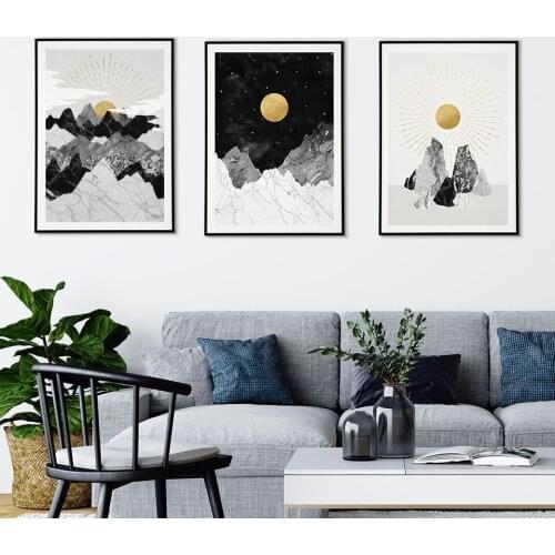 Moon Stars Art Print Rock Formation Poster Sunrise Mountains Canvas Painting Wall Art Pictures For Living Room Modern Home Decor