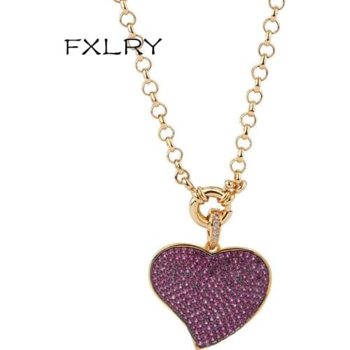 FXLRY Elegant Creative Fashion Colorful Zircon heart shape vintage pendant necklaces unique lady jewelry