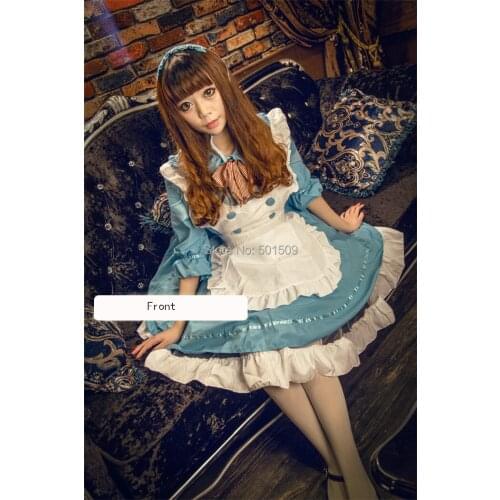 Cotton blue lolita dress with apron Medieval Renaissance Dress belle ball cosplay/lolita/alice costume frenchmaid costume