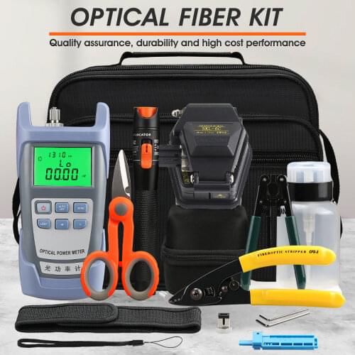 16pcs/set Fiber Optic Tool Kit with SKL-6C Fiber Cleaver and -70~+10dBm Optical Power Meter 10MW Visual Fault Locator