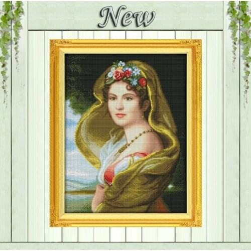 Oil painting girl,Counted printed on canvas DMC 14CT 11CT Cross Stitch Needlework kit,Embroider Set,pretty woman home wall Decor