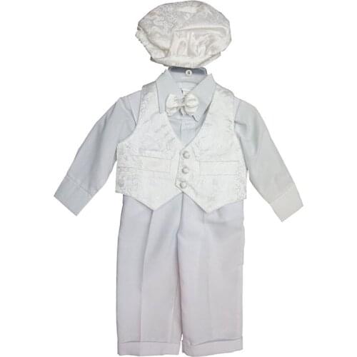 Baby Boys Baptism Clothes Set Boy White Bow Tie Christening Suit Overalls+Tops+Vest+Cap Infant 1 Year Birthday Gentleman Costume