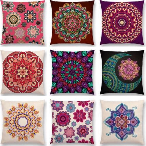 Colorful Flower Rainbow vibrant Floral Mandala Pattern inspiration kaleidoscope Prints retro Cushion Cover Sofa Pillow Case