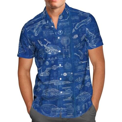 Spaceship 3D Beach Hawaiian 2021 Summer Blue Men Shirt Short Sleeve Shirt Streetwear Oversized 5XL Camisa Social Chemise Homme-6