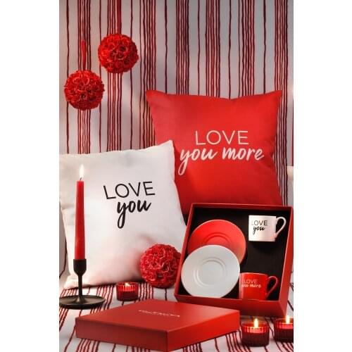 Set of 2 coffee cups red and white porcelain