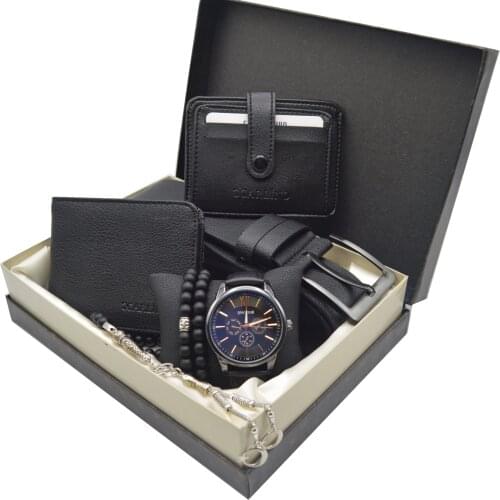 Mens Watch Set Black - Watch - Rosary - Wallet - Belt - Card Holder - 2 Bracelets