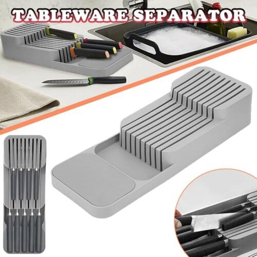 Newest 2-Tier Knife Storage Rack Organizer Plastic Kitchen Cabinet Knives Holder Tray Universal Utensil Tableware Separator Tool