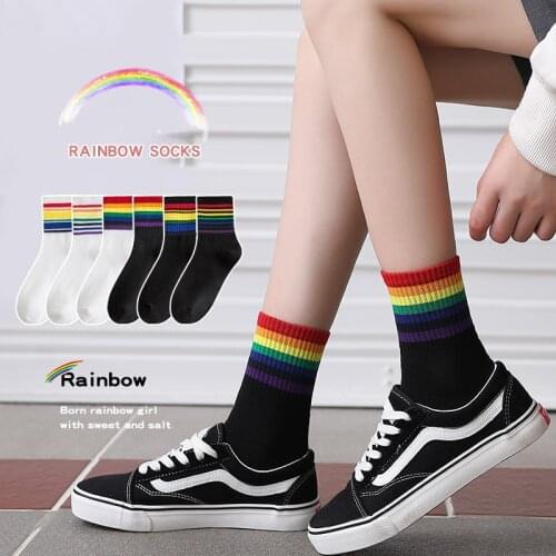 2021 New 10 Meias Mens And Womens Socks Strategy Inventory Sports Socks Mens Socks Rainbow Striped Cotton Socks Shoes Men