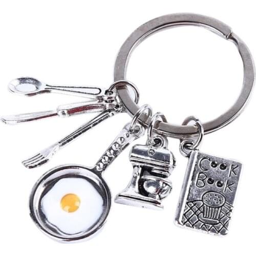New Cooking Keychain Omelette Pan Stirrer Chef Book Tableware Key Chain Chef Gift Jewelry Handmade Creative Keychain