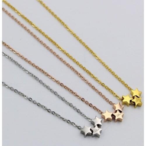 Free Shipping Three Small Star Silver Color / Gold Color / Rose Gold Colour Stainless Steel Necklace