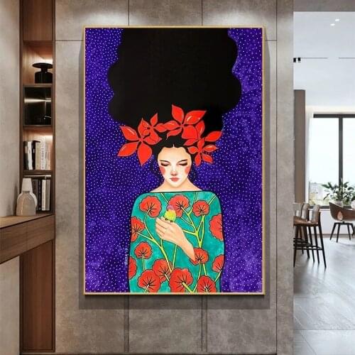 Vintage Flower Girl Poster Nordic Style Women Wall Art Canvas Painting Prints Cuadros Pictures Living Room Bedroom Home Decor