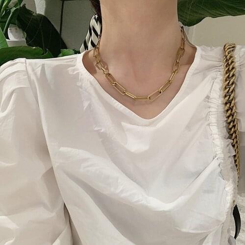 TIMEONLY Simple Chunky Cuban Chain Choker Necklaces for Women Ladies Hollow Titanium Steel Neckalce Street Style Jewellery