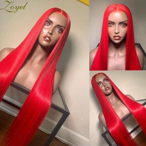 Synthetic Lace Front Wig For Black Women Red Color Free Part Long 26Inch Soft Straight Natural Hair Wigs With Baby Hair