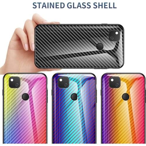 UYFRATE Ultra Slim Colorful Carbon Fiber Gradient Phone Case For Google Pixel 4A 4 XL 3A XL 3 2XL Tempered Glass Cover Funda