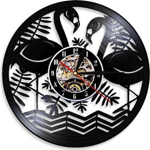 Flamingo Wading Birds Vinyl Album Re-purposed Record Wall Clock Living Room Decor Retro Animal Artwork Watch Album Record Clock