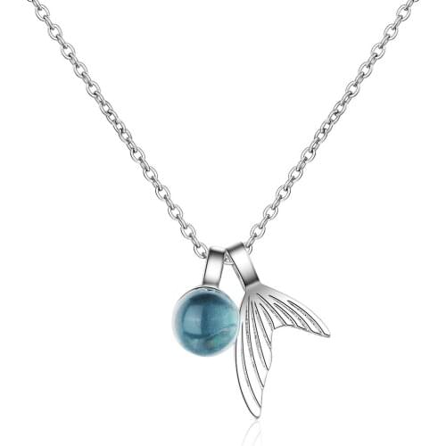 WANGAIYAO clear water droplets foam mermaid tail necklace short clavicle chain creative blue crystal jewelry