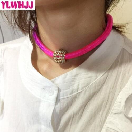 YLWHJJ brand 2017 new arrivals Colorful rope choker necklace for women rhinestones alloy ball maxi jewelry fashion girls choker