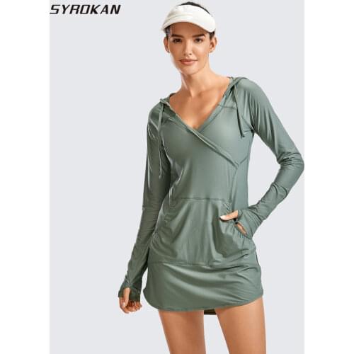 SYROKAN Womens UPF 50+ Quick Dry Swimsuit Surf Rash Guard Long Sleeve Shirts Lightweight Workout Hoodies