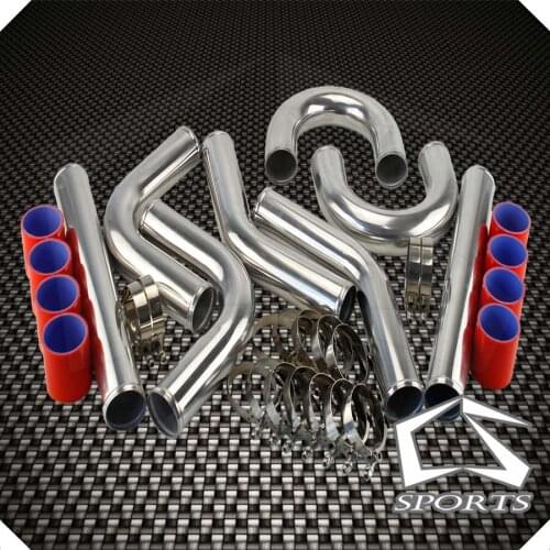 2.25''57MM Turbo Aluminum Intercooler Pipe Piping + T-Clamps+Silicone Hose/Tube Turbocharged System Black/Blue/Red