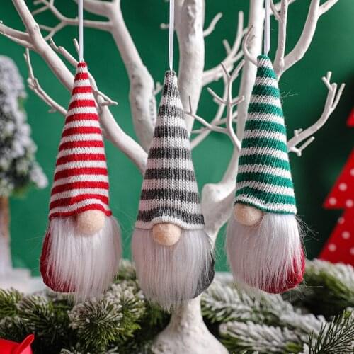 3PCS Christmas Gnome Santa Knitted Plush Doll Xmas Tree Hang Pendant Faceless Striped Hat Doll New Year Christmas Home Decor