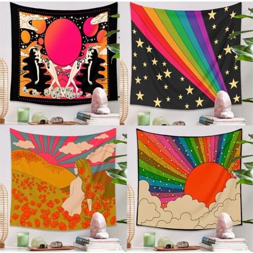 80s Aesthetic Ins Style Tapestry Wall Hanging Pink Home Wall Decor Psychedelic Tapestry Decor Living Room Bedroom Bohemian