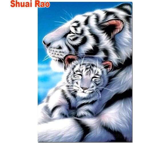 White tiger mothers love Diamond Painting Full Square/Round Drill 5D Diamond Embroidery Cross Stitch animals Mosaic Crystal art