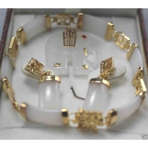 FREE shipping> >>>>> Jewelry White Natural stone pendant necklace earring bracelet set+ chain