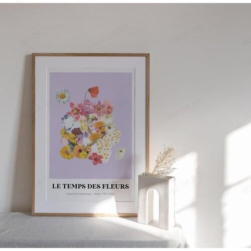 Les Fleurs | Floral Museum poster abstract artwork Mid Century modern | lilac purple Pastel art print vintage Canvas Poster