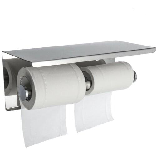 304 Stainless Steel Tissue Holder Wall Mounted Double Toilet Paper Holder With Rack Shelf Bathroom Toilet Accessories