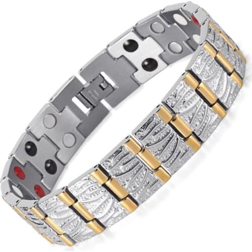 Men Couple Gold Plating Health Germanium Steel Bio Magnetic Stainless Steel Bracelet Jewelry Birthday Gift