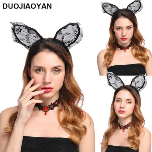 DUOJIAOYAN 2020 Popular Lace Flower Animal Headband Girls Women Headdress Hair Accessories Sexy Party Black Cat Ears Hairband