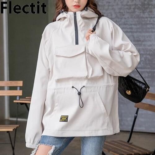 Flectit Cute Hooded Windbreaker Jacket For Women Anorak Jacket Hoodie Coats Female Outdoor Clothing