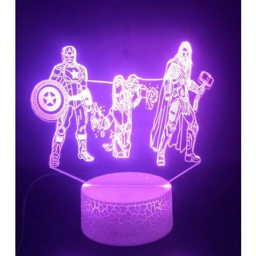 Marvel Super Hero 3d Light Thor Captain America Black Widow Figure LED Night Light for Children Bedroom Decoration Xmas Gifts