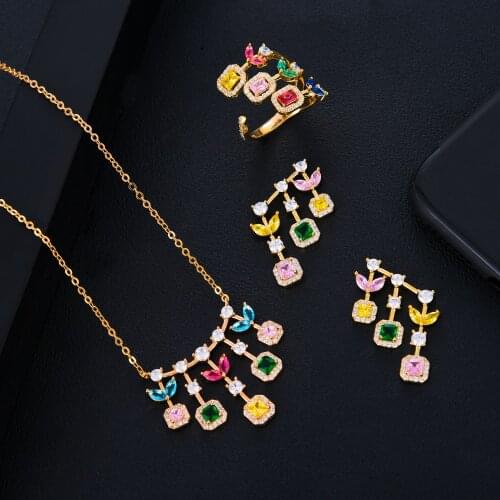 GODKI Fashion Luxury Leaf Necklace Earring Sets Jewelry Set For Women Wedding Party Full Zircon Dubai Bridal jewelry Set 2020