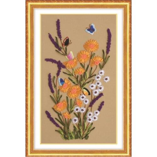 45x70cm A riot of colour Ribbon embroidery kit stain painting set handcraft kit DIY handmade needlework art home decor